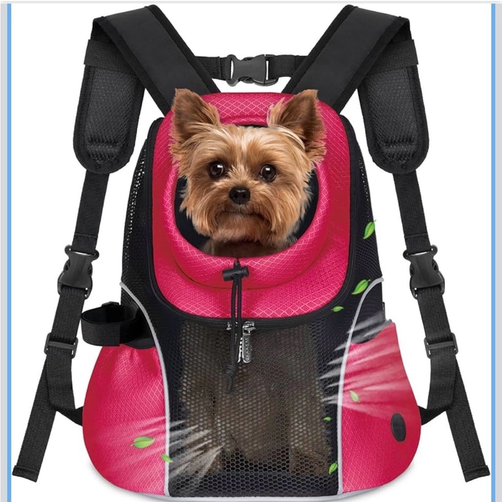 WOYYHO Pet Carrier Backpack 5-9lbs Safety Belt,Hiking,Cycling Black/Pink